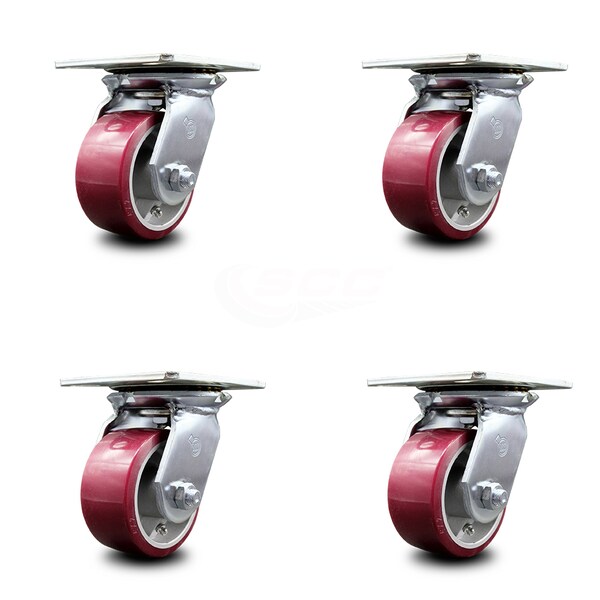 4 Inch Heavy Duty Poly on Aluminum Caster Set with Ball Bearings SCC, 4PK